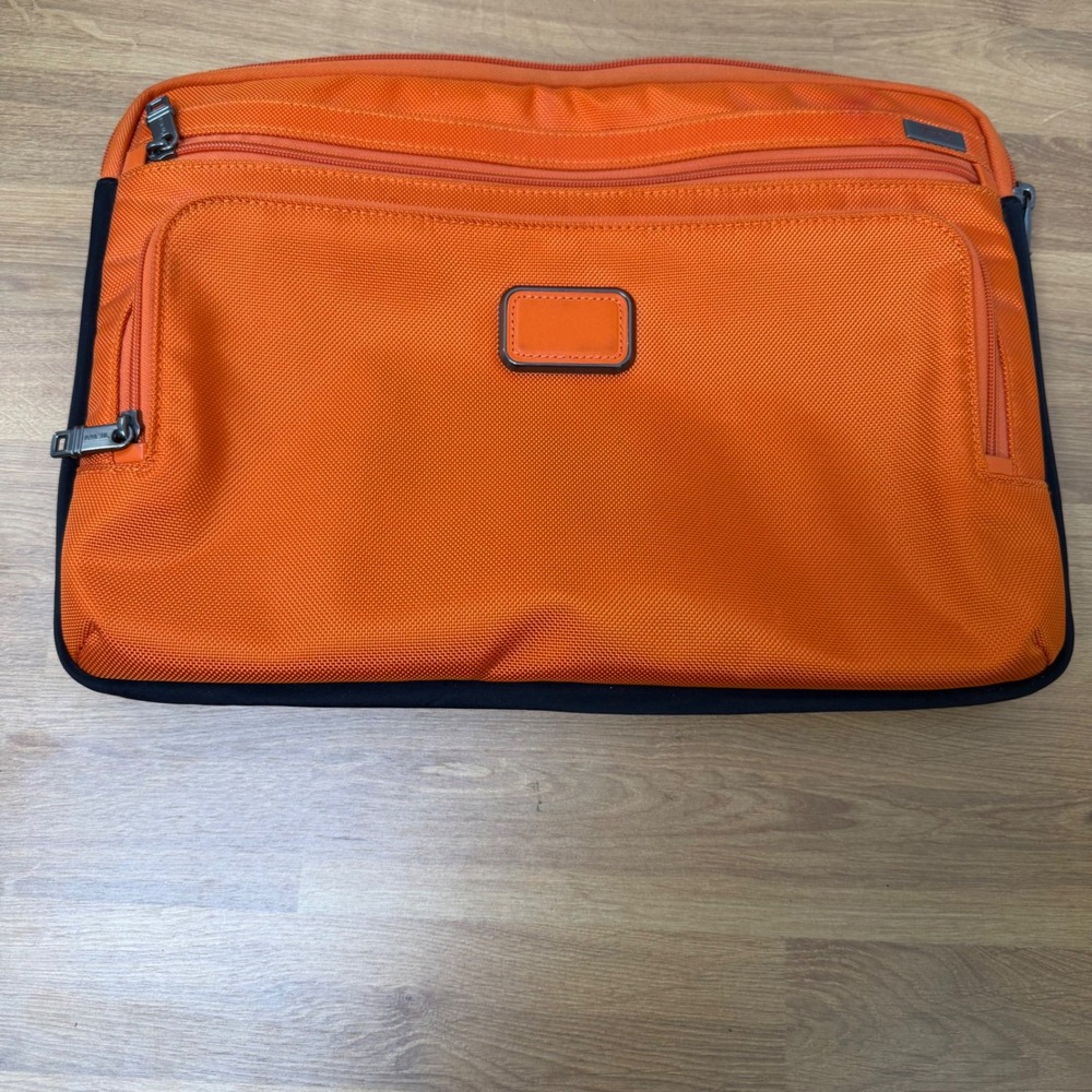 Tumi Orange Ballistic Nylon Padded Laptop Sleeve Case with Exterior Pockets